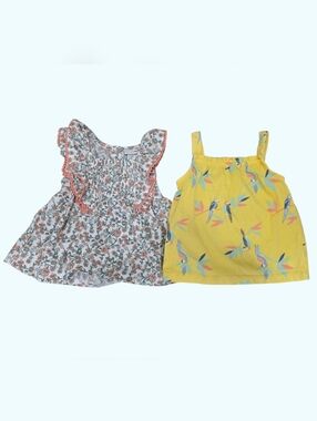 Toddler Floral Ruffle & Yellow Parrot Tank Set